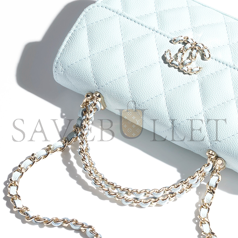 Ch*el master flap phone holder with chain grained shiny ap3238 (18*10*4.5cm)